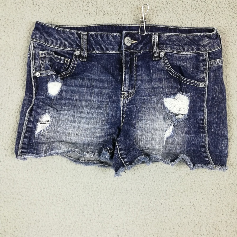Maurices Womens Shorts Blue Denim Cut Off Distressed Shortie Stone Wash Mid 5 6
